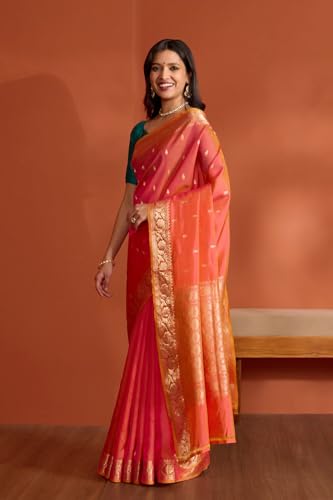Taneira Women Pink Silk Viscose Banaras Cutwork Saree with Unstitched Blouse Piece (SAPH01AA9884-Pink)