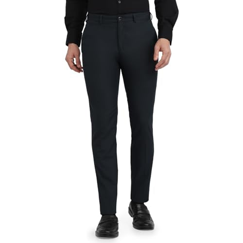 Raymond Men Slim Fit Solid Pattern Polyester Blend Flat Front Formal Trouser Dark Green