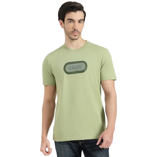 United Colors of Benetton Relaxed Fit Round Neck Typography Printed T-Shirt (Size : 3XL) - 26P30H9J3322IWO2 Olive