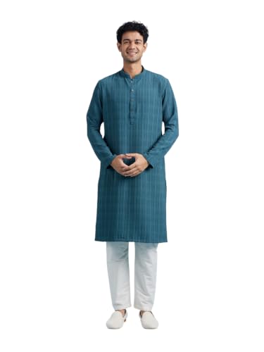 DIWAS BY MANYAVAR Men's Art Silk Textured Kurta Pyjama Set (Green,XL)
