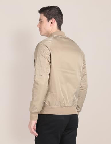 U.S.Polo Association Men's Solid Stand Collar Bomber Jacket (USJCKO3014_Beige_2XL)