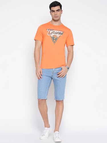 GUESS Triangle Mid Organic Stream Apricot Buff Brand Logo Round Neck Regular Fit T-Shirt