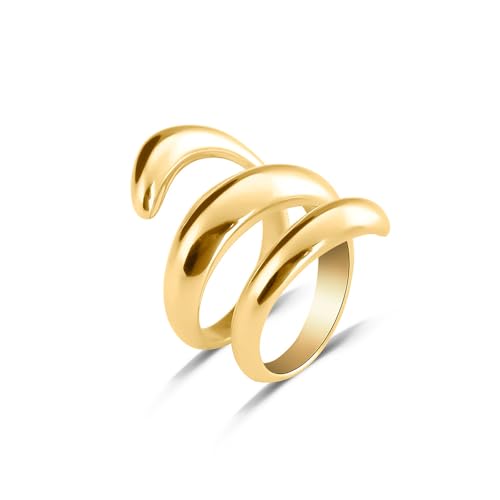 PALMONAS Spiral Three Layer Gold Ring Gifts For Girlfriend (Size-7) | Gift For Women & Girls