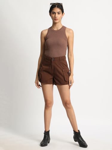 BENE KLEED Shorts for Women|Women Chocolate Brown High Rise Solid Cargo Shorts | 100% Cotton Trendy and Comfortable