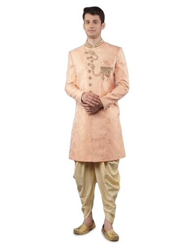 Manish Creations Men's Floral Woven Design With Embroidered Sherwani Set