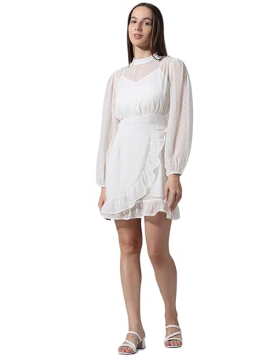 ONLY Women's Polyester Fit and Flare Above The Knee Dress (15338175- Marshmellow