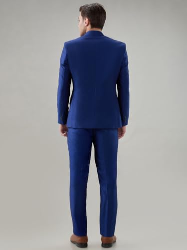 Park Avenue Men Super Slim Fit Structure Pattern Terelyne Rayon Blend Notch Lapel Full Sleeve Formal Suit Blue