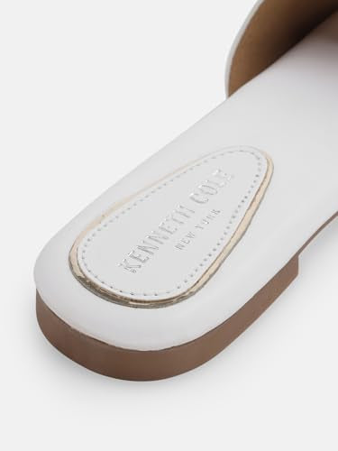 KENNETH COLE Women's Flat Slide Sandal | Synthetic | Square Toe, Rhinestone Buckle | White, EU38