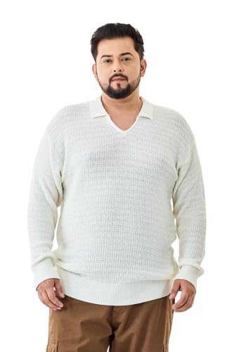 SNITCH Men Plus Size Tshirt | Textured Knit Design with Relaxed Fit | Premium Cotton Blend Fabric & Full Sleeve Pullover | Casual Wear for Everyday Comfort | White