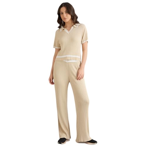 Skechers-2125 Women's Trousers-Flat Knit PANTS-PT0132ID-NTBL-XL Natural/Blue