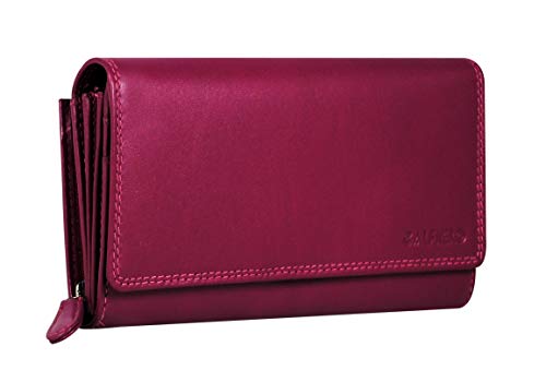 Calfnero Women's Genuine Leather Wallet-Long Purse Wallet with Multiple Card Slots, Zip Pocket and Note Compartment (Pink)