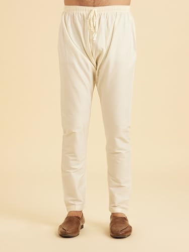 Manyavar Men's Cotton Blend Printed with Thread Embroidery Kurta Pajama Set (Fawn,XXL)