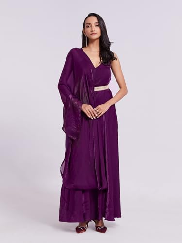 FUSIONIC Organza Base Purple One-Shoulder Gown