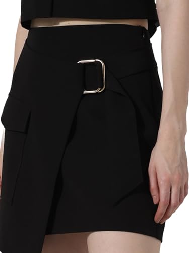 ONLY Women Solid Polyester Above Knee High Rise Black Wrap Skirt