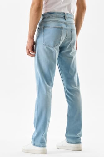 SNITCH Men Casual Jeans | Straight Fit Light Blue with Smooth Texture & Washed Finish | Durable Cotton Blend Fabric for Everyday Comfort & Versatile Styling