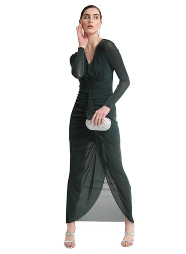 Kazo Women's Silk Fit and Flare Maxi Dress (124654_Evergreen