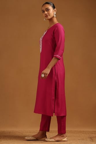 Soch Womens Fuchsia Desert Storm Embroidered Kurta Set With Beads