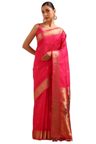Soch Womens Fuchsia Tussar Zari Woven Saree