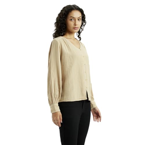 Levi's Women's Textured Beige V Neck Top