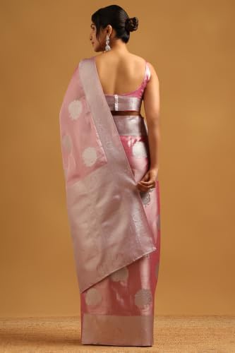 Soch Womens Blush Pink Tissue Woven Design Zari Woven Saree