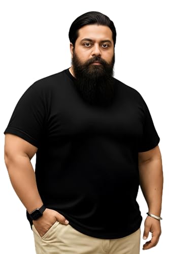 BRATMAZ Plus Size Men's Cotton T-Shirt, Black, Crew Neck, Half Sleeve, Casual Wear (in, Alpha, 3XL, Plus)