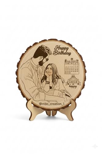 Natural Wooden Slice Photo Frame | 6 Inch Custom Photo Gift Item | Laser Engraved Natural Wood Slice with Stand | Handmade Personalized Gift for Wedding