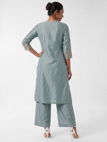 Max Women Embroidered Kurta Set (Blue_L)