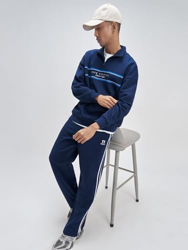 XYXX Crew Men Cotton Blend Zip up Sweatshirt| Long Sleeves with Half Zip Up| Sweatshirt for Men| Solid-Oversized |Blue Nights | XL