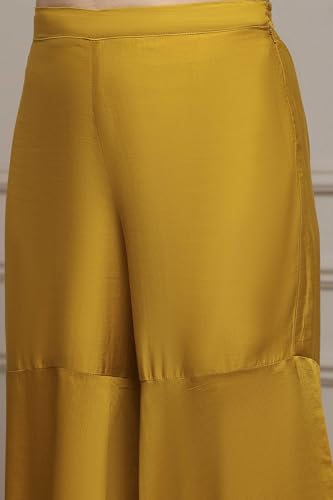 Biba Women Yellow Viscose Blend A-Line Printed Garara Suit Set_34