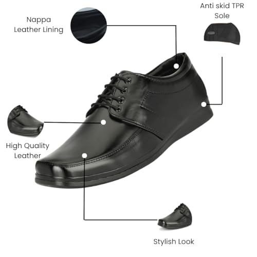 Leatherful Formal Lace-up Derby Shoes for Men | Full Grain Genuine Leather | PU Sole & Nappa Lining | Office | Party | Smart Casual (Black, UK Footwear Size System, Adult, Men, Numeric, Medium, 10)