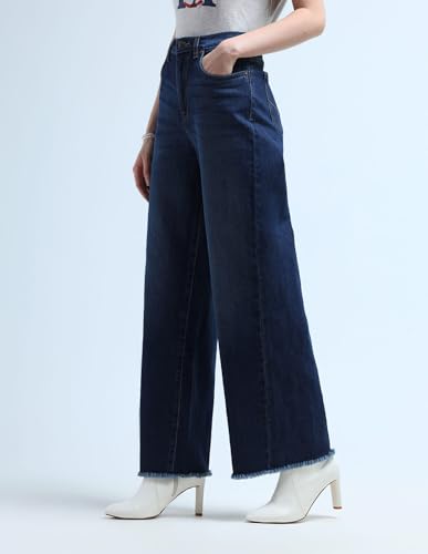 U.S. POLO ASSN. High Rise Wide Leg Jeans (UWAW24JEN159_Blue_32)