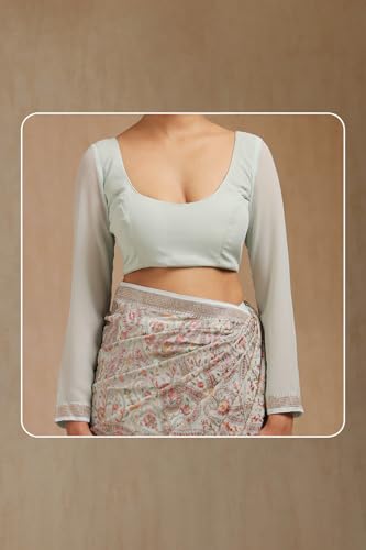 Soch Womens Powder Blue Georgette Embroidered Saree