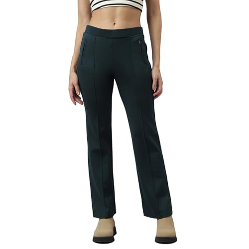 Latin Quarters Women Green Bottle Casual Solid High Rise Trousers_L