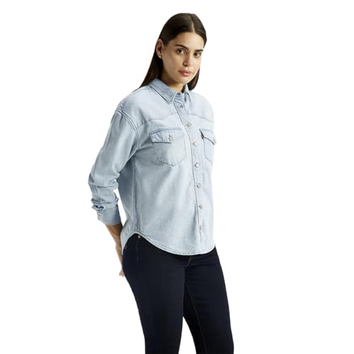 Levi's Women's Solid Light-Blue Spread Collar Shirt