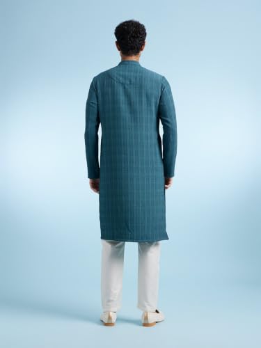 DIWAS BY MANYAVAR Men's Art Silk Textured Kurta Pyjama Set (Green,XL)