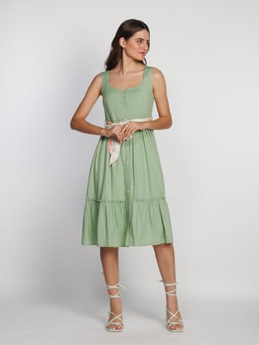 Zink London Women's Green Solid Regular Midi Dress