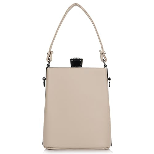 Lady Quinton Bridal Handbag Clutch Purse, Synthetic Leather Shoulder Sling Bag (Beige)