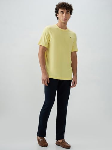 Raymond Men Regular Fit Solid Pattern Pure Cotton Crew Neck Half Sleeve Casual T-Shirt Yellow