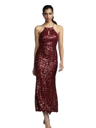 Label RITU KUMAR Red Corsica Halter Neck Long Dress