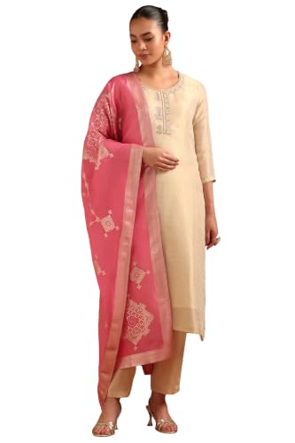 Soch Womens Beige Viscose Blend Floral Salwar Suit With Zari Embroidery and Cutdana