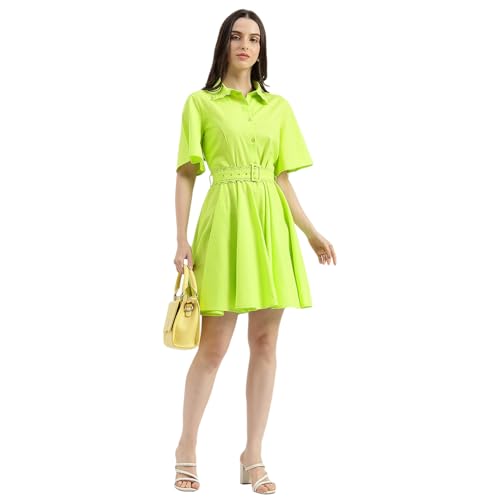 United Colors of Benetton Regular Fit Spread Collar Solid Lace Detail Shirt Dress (Size: XL) - 26P4WVNDR309IWL1 Green
