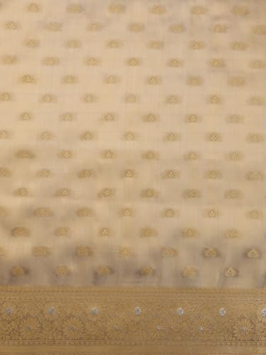 MOHEY Women's Art Silk Zari Woven, Floral Buta Moftis Saree with Blouse Piece(Beige)