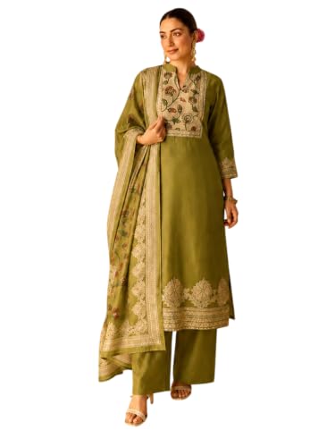 Varanga chanderi printed kurta with trouser and dupatta