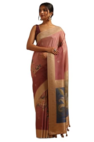 Soch Womens Pink Silk Blend Floral Saree With Zari Woven