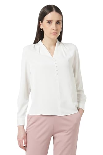 Van Heusen Women's Solid Regular Fit Blouse (VWTSCRGPF31771_White