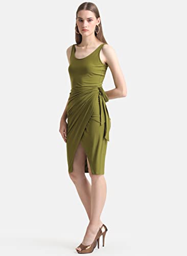 Kazo Women's Polyester Fit and Flare Knee-Length Dress (124186AVCDOM_Green