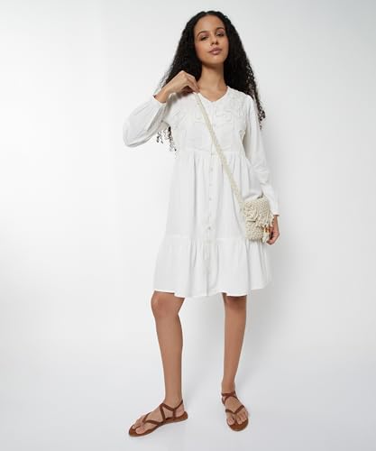 Max Women's Cotton Modern Below The Knee Dress (WH511006_Off White