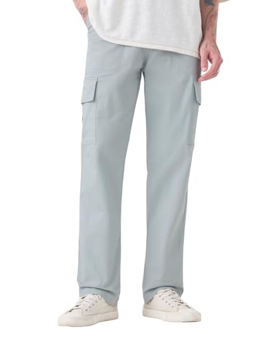 The Souled Store Solids: Storm Grey Men and Boys Solid Cotton Twill Stretchable Utility Easy to Style Casual Streetwear Straight Fit Cargo Pants