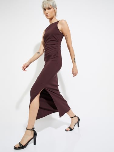 Max Alaya F x URB_N Women Bodycon Maxi Dress(Maroon_2XL)