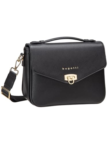bugatti Ella Classic Women's Faux Leather Shoulder Bag Handbag, Black Saffiano, Kompakt, Contemporary